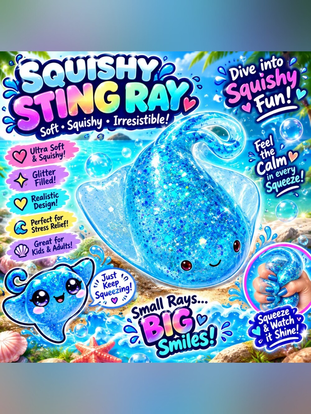 Squishy Sting Ray- BLUE Glitter💙💦